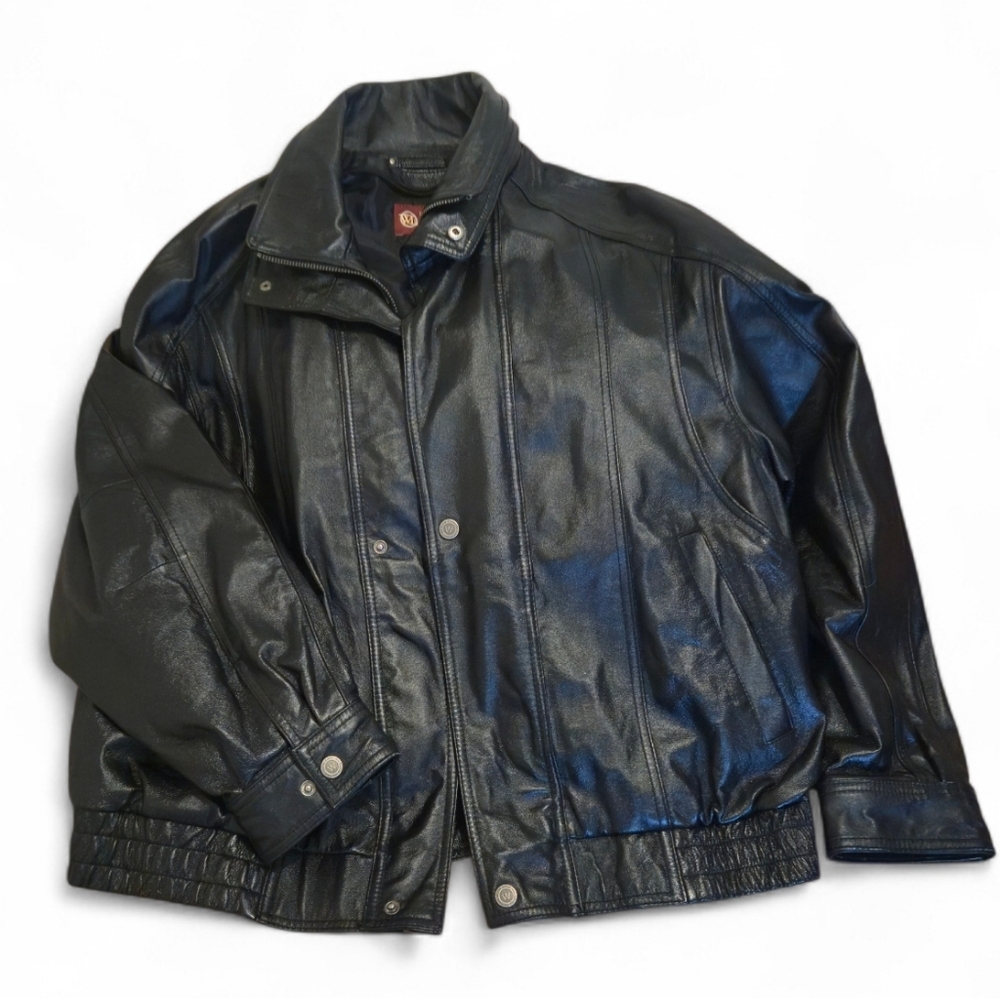 Vintage Wilsons Leather Black Leather Bomber Jacket Size XL
